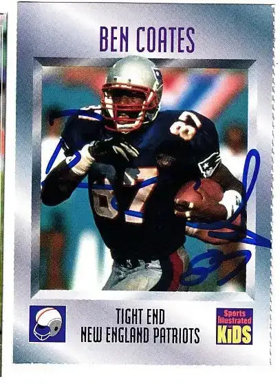 Ben Coates autographed SI for Kids card - tight end for the New England Patriots, signed in black Sharpie