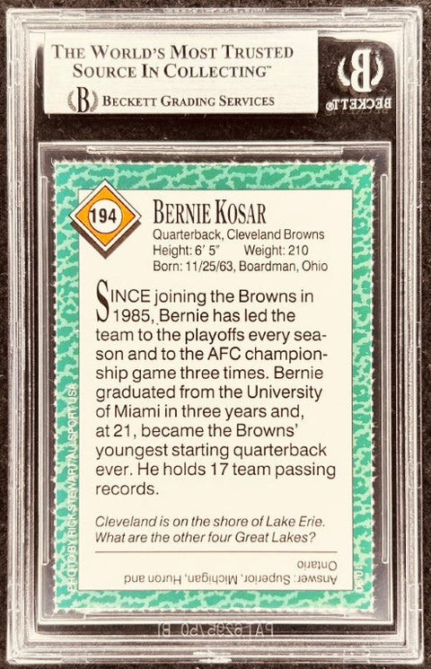 Bernie Kosar signed Browns 1990 SI for Kids card BAS (back)