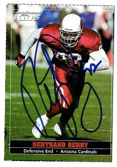 Bertrand Berry autographed SI for Kids card - defensive end for the Arizona Cardinals, signed in blue Sharpie