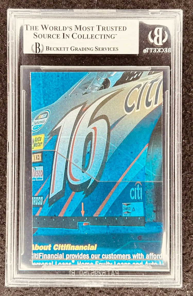 Beckett graded racing trading card with number 16 car and CitiFinancial logos.