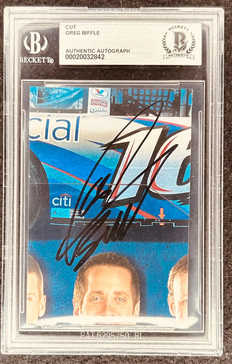 Greg Biffle signed racing trading card authenticated by Beckett in protective case