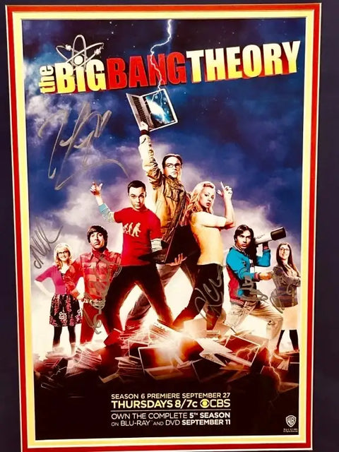 Big Bang Theory Cast signed 2012 SDCC poster framed Kaley Cuoco Johnny Galecki JSA - AutographsForSale.com