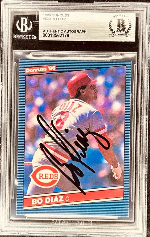 Bo Diaz autographed Cincinnati Reds 1986 Donruss card BAS - AutographsForSale.com