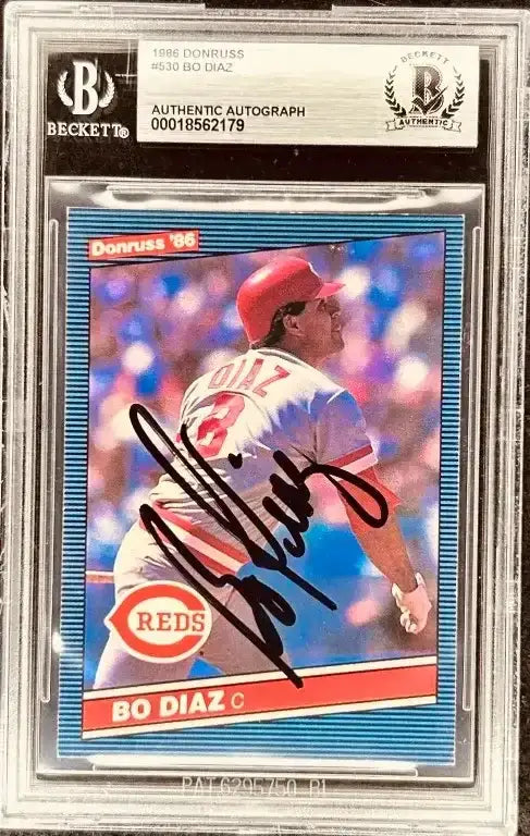 Bo Diaz autographed Cincinnati Reds 1986 Donruss card BAS - AutographsForSale.com