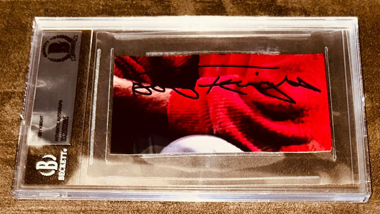 Beckett authenticated Bob Knight autograph on red memorabilia card in protective case