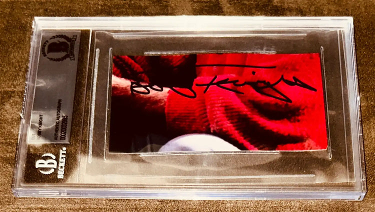 Beckett authenticated Bob Knight autograph on red memorabilia card in protective case