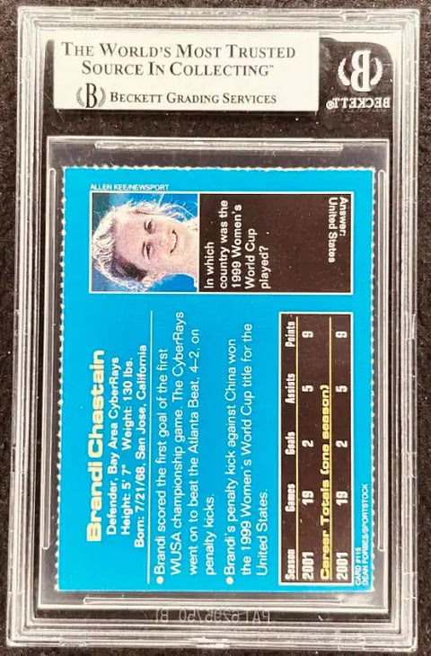 Brandi Chastain soccer card, Beckett graded, 1999 Women’s World Cup, autographed memorabilia
