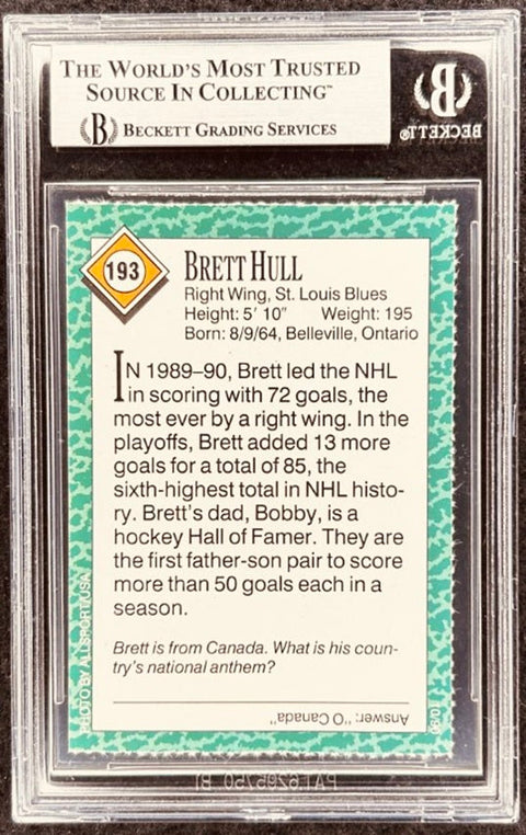 Brett Hull signed Blues 1990 SI for Kids card BAS (back)