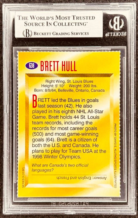 Brett Hull signed Blues 1997 SI for Kids card BAS (back)
