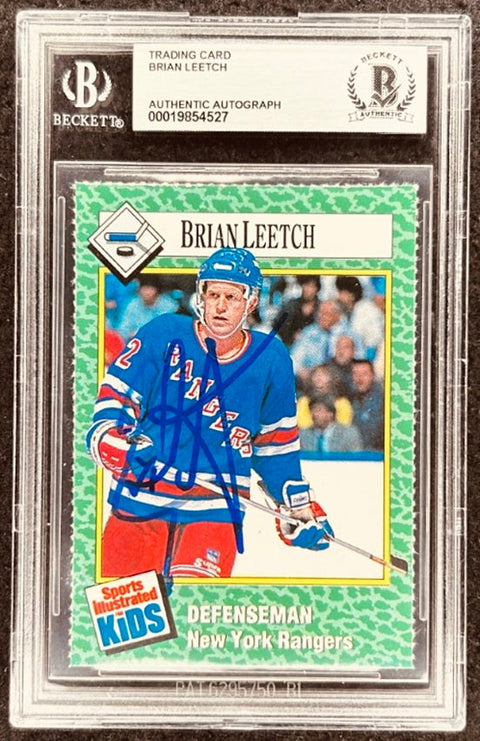 Brian Leetch signed Rangers 1990 SI for Kids card BAS
