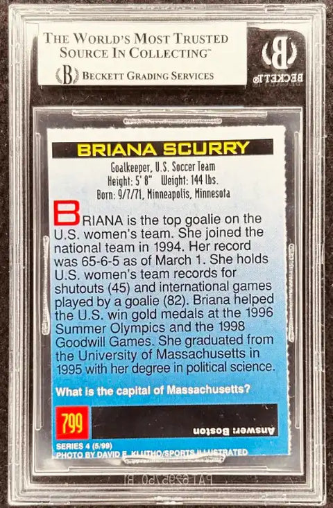 Briana Scurry U.S. Soccer Team autographed trading card, Beckett graded, Olympic gold medalist