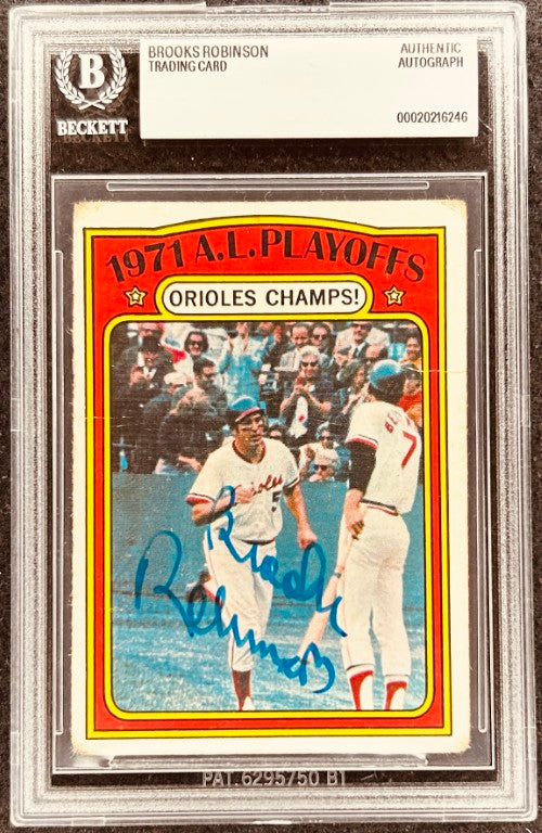 Brooks Robinson autographed 1971 AL Playoffs Orioles Champs trading card, Beckett authenticated