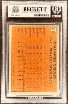 1971 Baltimore Orioles playoff stats baseball card, graded authentic Beckett, MLB memorabilia
