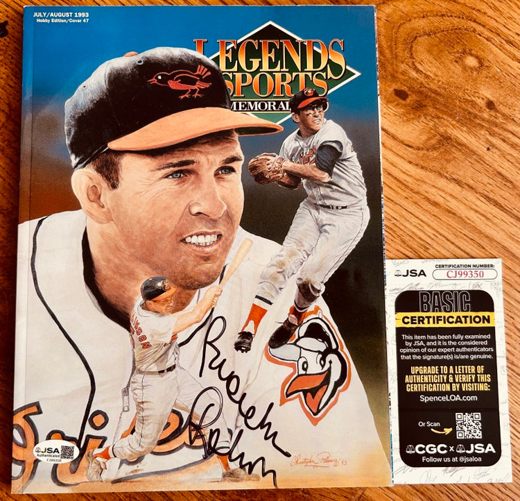 Signed Legends Sports Magazine cover featuring a baseball player with JSA authentication card