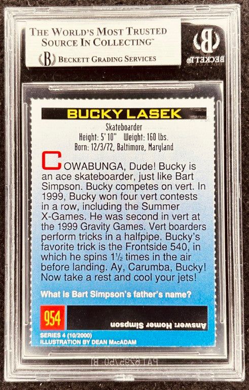 Bucky Lasek skateboarder trading card, Beckett graded, featuring stats and trivia, Series 4 2000