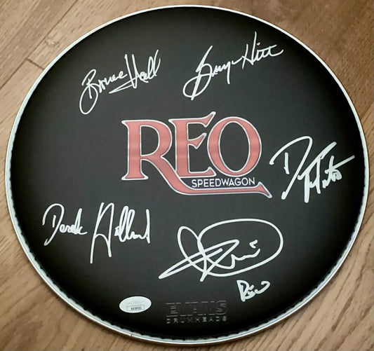 REO Speedwagon ALL 5 autographed drumhead Kevin Cronin JSA - AutographsForSale.com