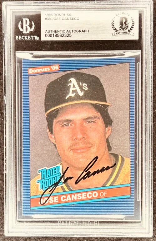 Jose Canseco autographed Oakland Athletics 1986 Donruss Rookie Card BAS - AutographsForSale.com