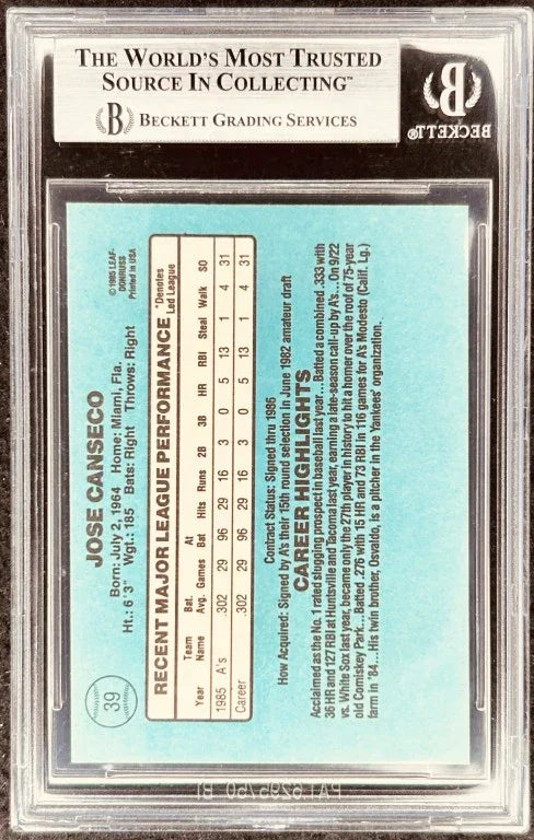 Jose Canseco autographed Oakland Athletics 1986 Donruss Rookie Card BAS - AutographsForSale.com