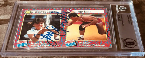 Jennifer Capriati autographed Sports Illustrated Kids card, authenticated by Beckett, featuring tennis player and wrestler