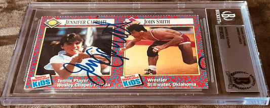 Jennifer Capriati autographed Sports Illustrated Kids card, authenticated by Beckett, featuring tennis player and wrestler