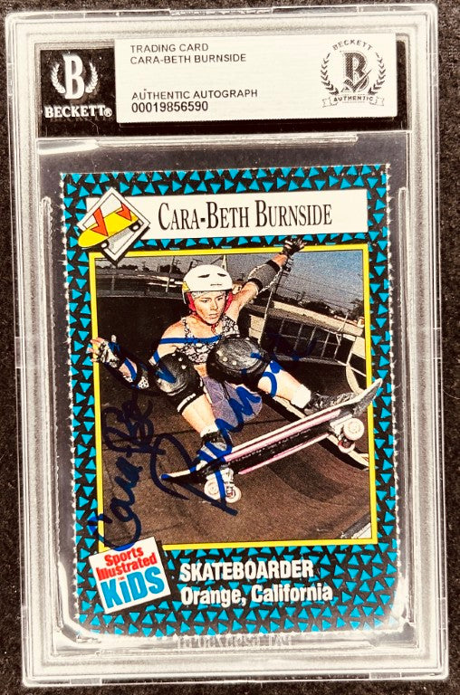 Cara-Beth Burnside autographed skateboarder trading card, Beckett authenticated, Sports Illustrated Kids
