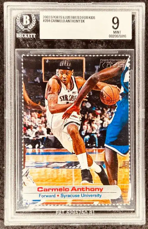 Carmelo Anthony Syracuse University basketball card, Beckett graded 9, Sports Illustrated for Kids #284