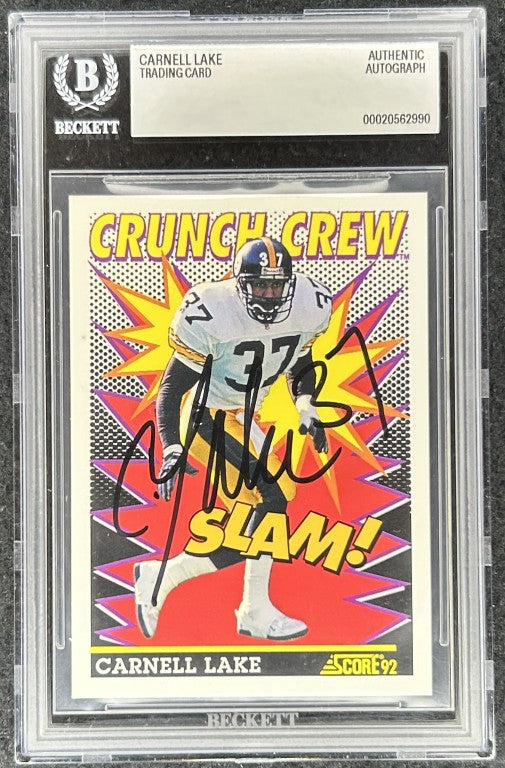Carnell Lake signed Steelers 1991 Score Crunch Crew card BAS slab - AutographsForSale.com