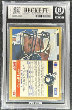 Carnell Lake signed Pittsburgh Steelers 1991 Score card BAS slab - AutographsForSale.com