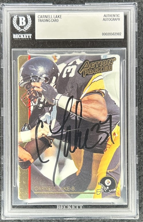 Carnell Lake signed Steelers 1992 Action Packed card BAS slab - AutographsForSale.com