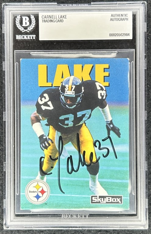 Carnell Lake autographed Steelers 1992 SkyBox card BAS slab - AutographsForSale.com