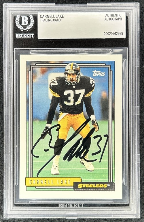 Carnell Lake autographed Steelers 1992 Topps card BAS slab - AutographsForSale.com