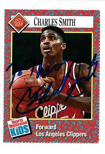 Charles Smith autographed SI for Kids card - forward for the New York Knicks, signed in black Sharpie