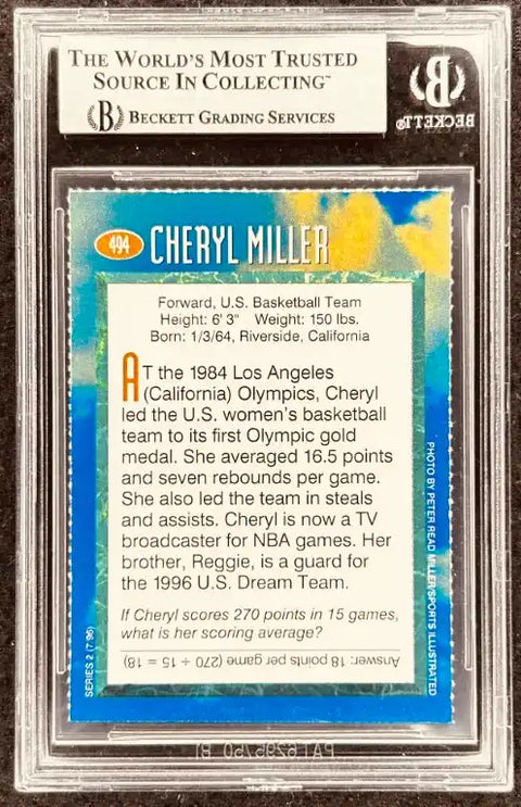 Cheryl Miller basketball card, Beckett graded, 1984 Olympics gold medalist, U.S. team forward