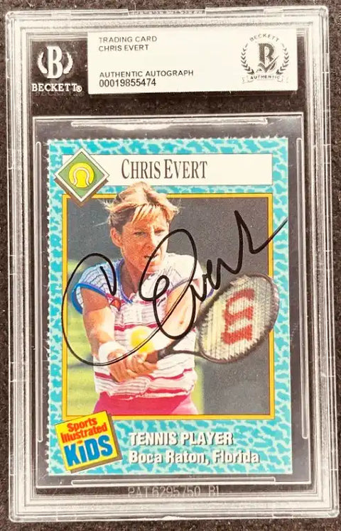 Chris Evert autographed tennis trading card, Beckett authenticated, Sports Illustrated Kids