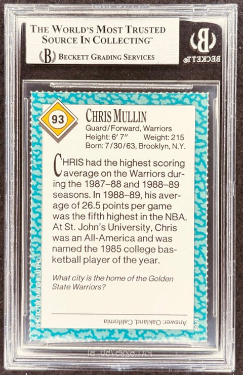 Chris Mullin signed Warriors 1989 SI for Kids card BAS (back)