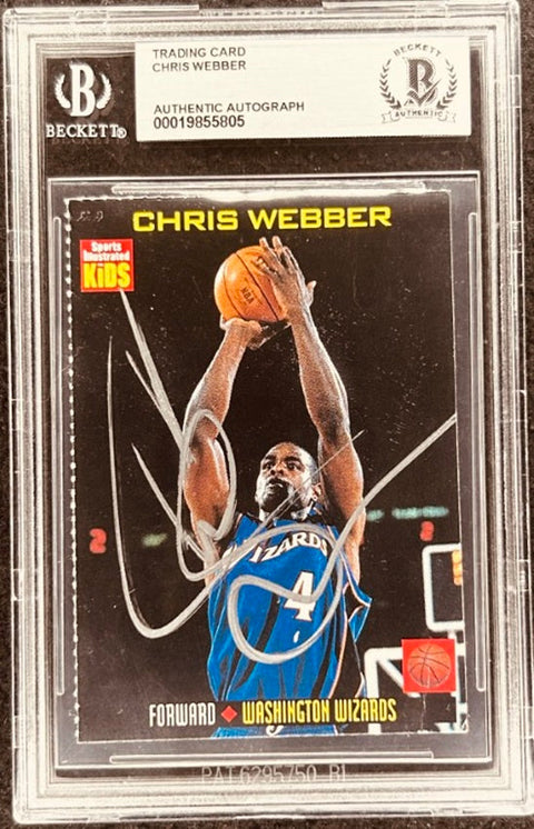 Chris Webber signed Wizards 1998 SI for Kids card BAS