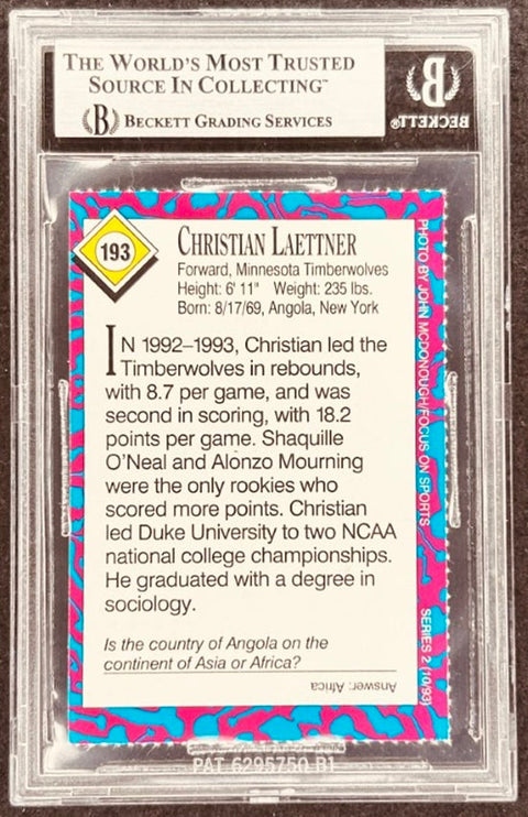Christian Laettner signed Timberwolves 1993 SI for Kids card BAS (back)