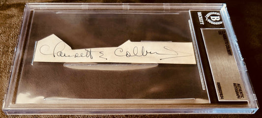 Claudette Colbert authentic autograph signed cut in Beckett graded case, Hollywood memorabilia collectible