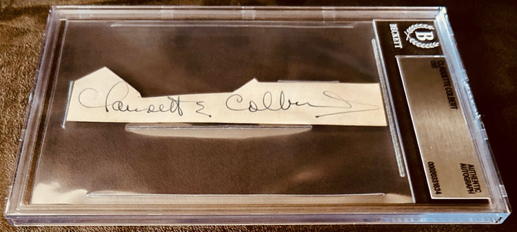 Claudette Colbert authentic autograph signed cut in Beckett graded case, Hollywood memorabilia collectible