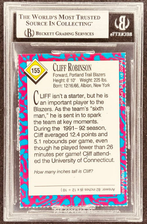 Cliff Robinson signed Blazers 1993 SI for Kids card BAS (back)
