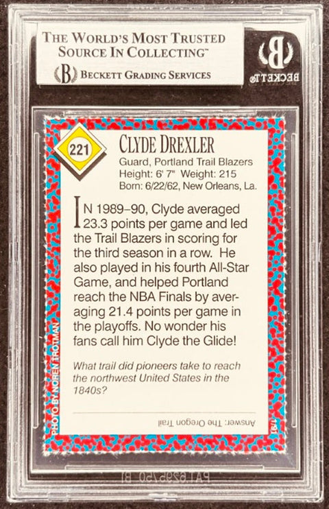 Clyde Drexler signed Blazers 1991 SI for Kids card BAS (back)