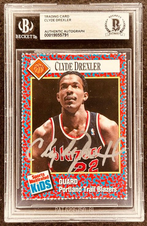 Clyde Drexler signed Blazers 1991 SI for Kids card BAS