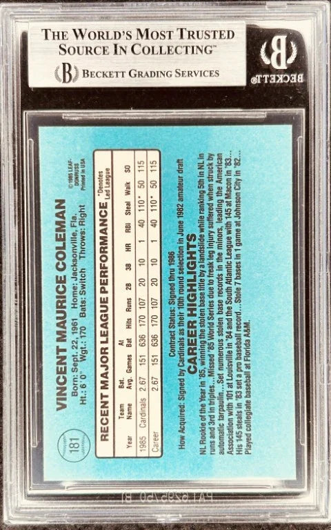 Vince Coleman signed St Louis Cardinals 1986 Donruss Rookie Card BAS - AutographsForSale.com