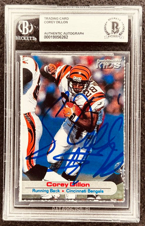 Corey Dillon signed Bengals 2002 SI for Kids card BAS