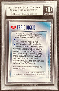 Craig Biggio signed Astros 1996 SI for Kids card BAS (back)