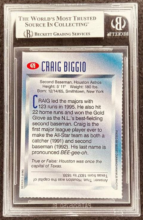 Craig Biggio signed Astros 1996 SI for Kids card BAS (back)