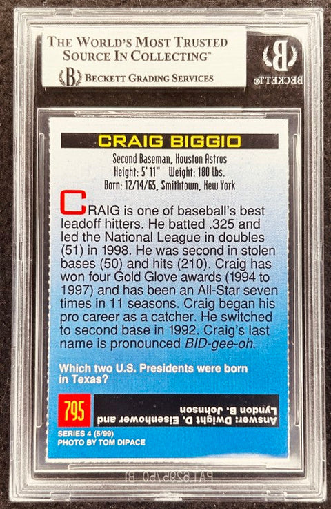 Craig Biggio signed Astros 1999 SI for Kids card BAS (back)