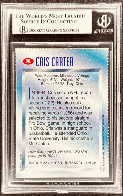 Cris Carter signed Vikings 1995 SI for Kids card BAS (back)