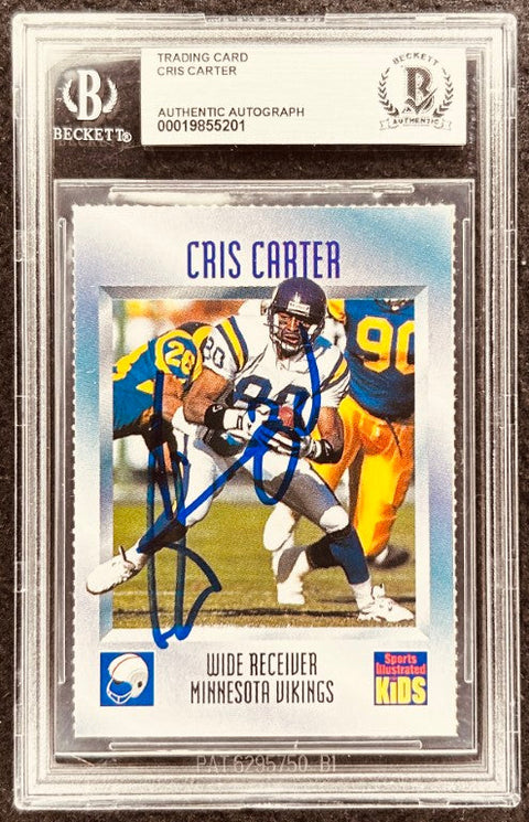 Cris Carter signed Vikings 1995 SI for Kids card BAS