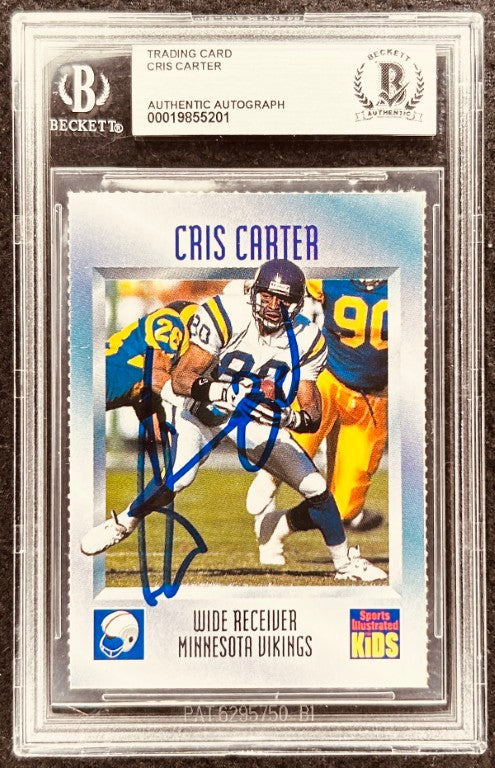 Cris Carter signed Vikings 1995 SI for Kids card BAS slab - AutographsForSale.com